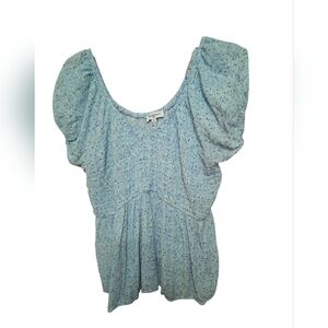 Freshman Blue Ditzy Floral Daisy Top Plus Size 2X Festival Country Peplum